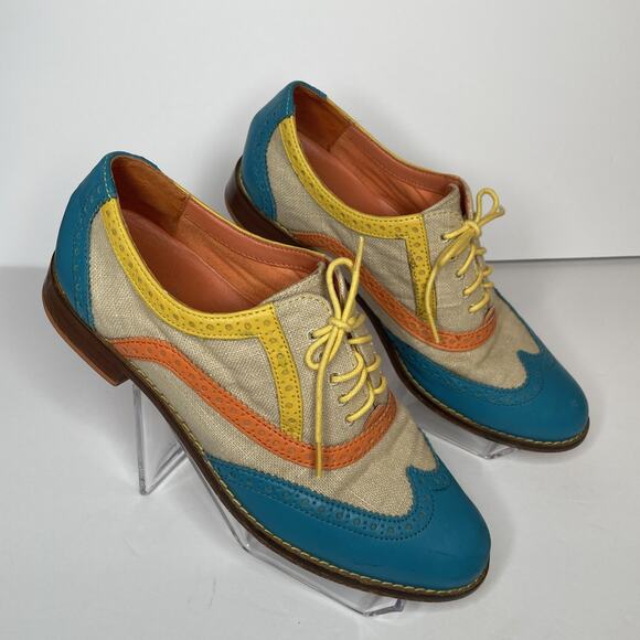 COLE HAAN Women's Wingtip Oxford Lace up Turquoise Orange Yellow D37780 7 -1/2 B - Picture 3 of 16